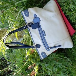 COACH Daisy Spectator Emma Tote Parchment/Ivory & Blue